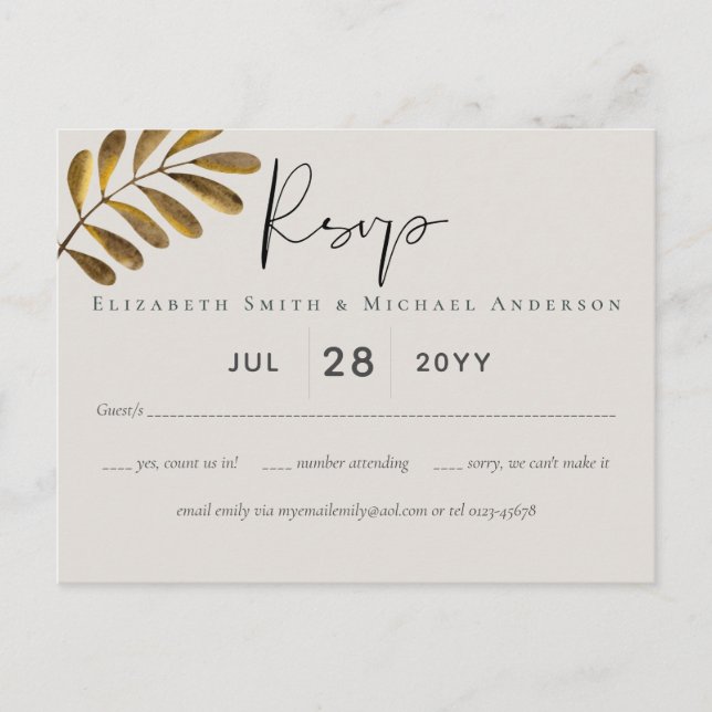 Postal Rusty Bronze Leaf Wedding RSVP (Anverso)