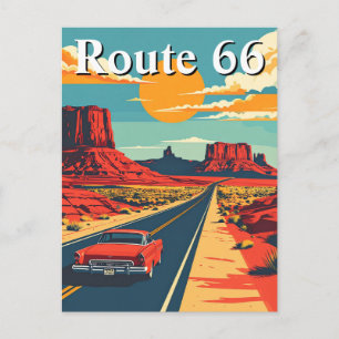 Postal Ruta 66 Coche Antiguo Vintage Americana Viajes