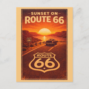 Postal Ruta 66 del Atardecer Retro Pintura de Viaje Vinta