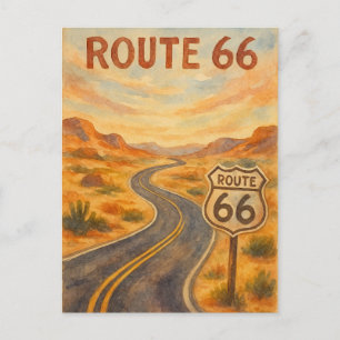Postal Ruta 66 Desierto retro de carretera de vintage