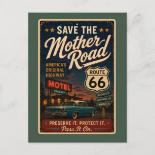 Postal Ruta 66 Motel Antiguo Viaje en Coche Clásico