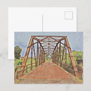 Postal Ruta 66 Oklahoma Rock Creek Bridge Watercolor