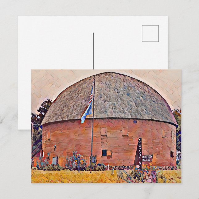 Postal Ruta 66 Pintura de aceite de granero redonda de Ar (Anverso / Reverso)