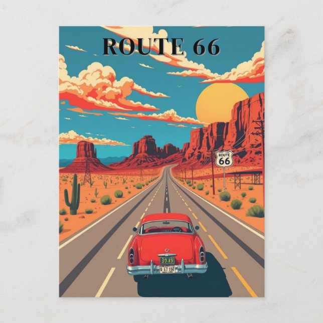 Postal Ruta 66 Red Car Desert Drive Vintage (Anverso)
