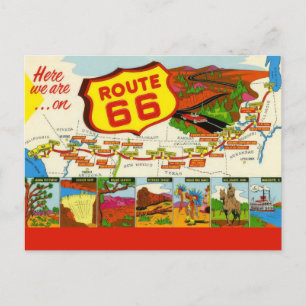 Postal Ruta 66 Retro Rojo