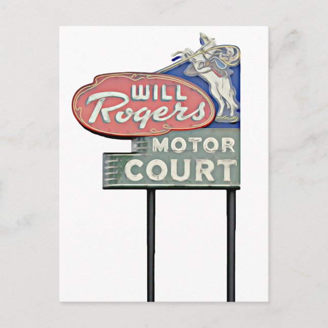 Postal Ruta 66 Tulsa Will Rogers Motor Court Artwork (Anverso)