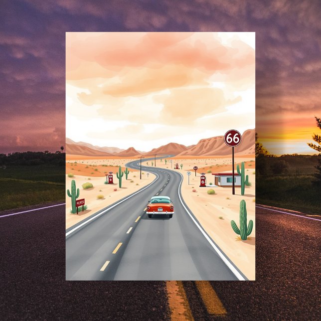 Postal Ruta 66 USA Acuarela Vintage de Viajes (Route 66 USA Vintage Watercolour Travel Postcard
)