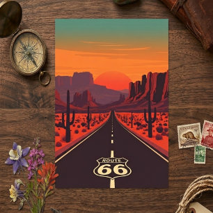 Postal Ruta 66 USA Atardecer Desértico Vintage