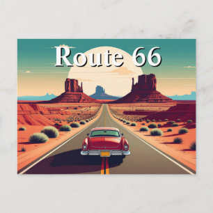 Postal Ruta 66 Viaje del desierto de coches retro vintage
