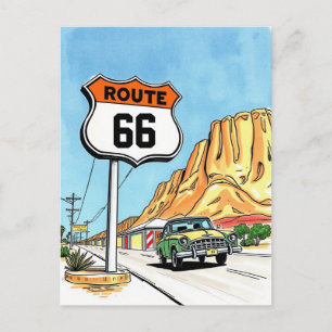 Postal Ruta 66 viaje en carretera dibujado a mano Viaje v