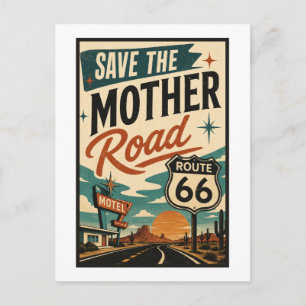 Postal Ruta 66 Vintage Motel de Desierto Americana de Car