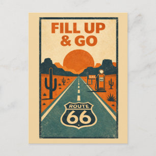 Postal Ruta 66 Vintage Recarga Y Ve Retro