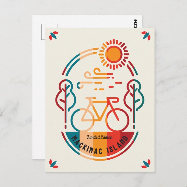 Postal Ruta ciclista de la Isla Retro Mackinac (Anverso / Reverso)