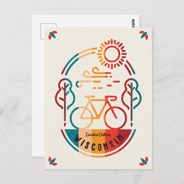 Postal Ruta de ciclismo Retro Wisconsin (Anverso / Reverso)