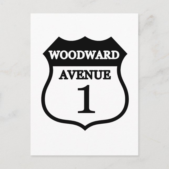 Postal Ruta de la Avenida Woodward 1 Rótulo Regalos Woodw (Anverso)