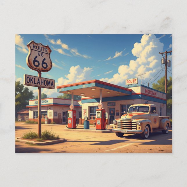 Postal Ruta de Oklahoma 66 Estación de gas de época (Anverso)
