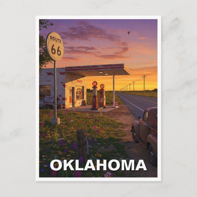 Postal Ruta de Oklahoma 66 Viaje a la estación de gas (Anverso)