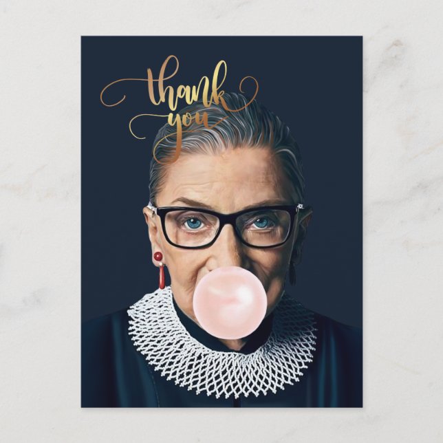 Postal Ruth Bader Ginsburg Soplando chicle Gracias (Anverso)