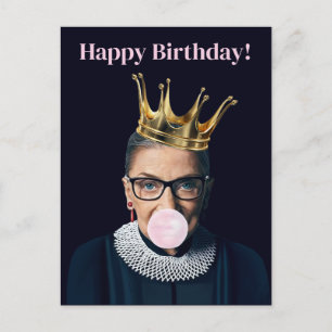 Postal Ruth Ginsburg corona rosa chicle ¡Feliz Cumpleaños