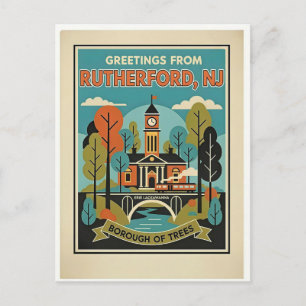 Postal Rutherford NJ Borough de Árboles Retro