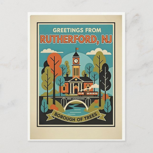 Postal Rutherford NJ Borough de Árboles Retro (Anverso)