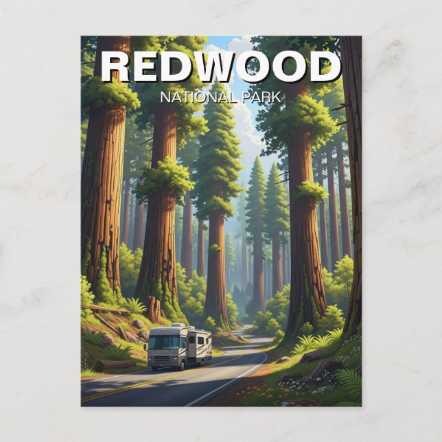 Postal RV en el Parque Nacional Redwood (Anverso)