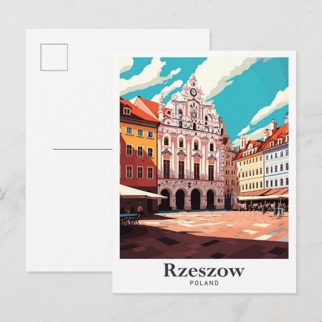 Postal Rzeszow Polonia Ilustracion de Viajes de Arte Vint (Anverso / Reverso)