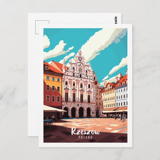 Postal Rzeszow Polonia lugar de viaje vintage ilustracion (Anverso / Reverso)