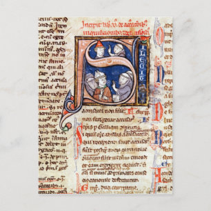 Postal 'S' inicial historiada que representa al Papa Greg