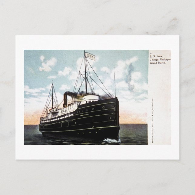 Postal S.S. Iowa, Chicago, Muskegon, Grand Haven (Anverso)