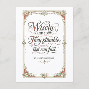Postal "Sabia y lentamente" Shakespeare