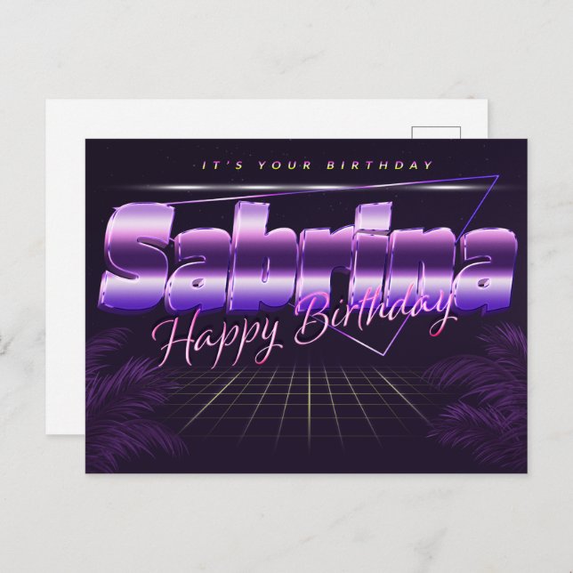 Postal Sabrina Name Vorname lila Postkarte Geburtstag (Anverso / Reverso)