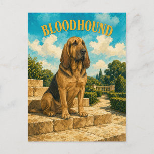 Postal Sabueso, Arte de Perro de Acuarela Vintage