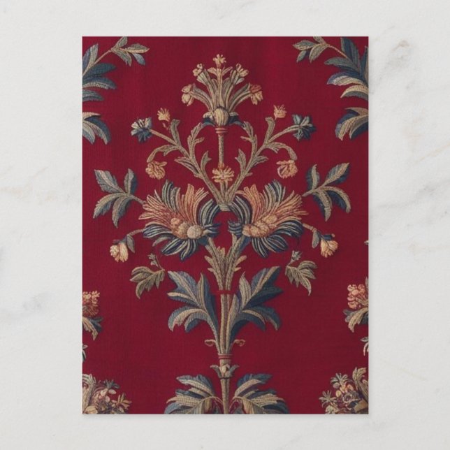 Postal Sac broderie medievale fleurie en rouge bordeaux (Anverso)