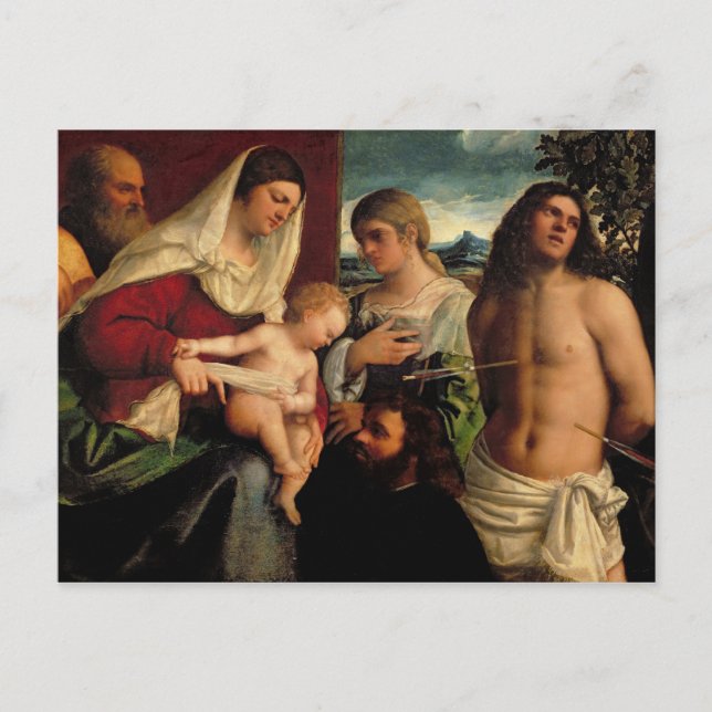 Postal Sacra Conversone con SS. Catherine, Sebastian (Anverso)