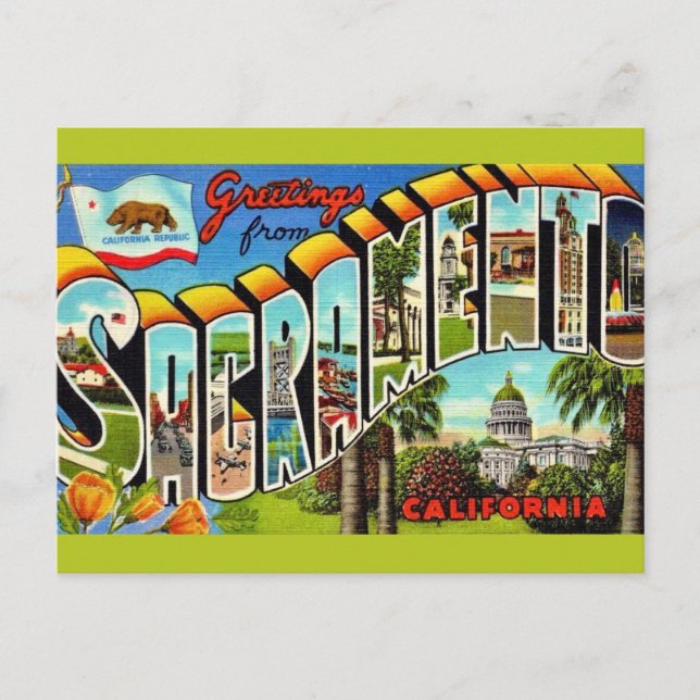 Postal Sacramento CA Colorido Vintage (Anverso)