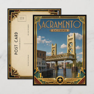 Postal Sacramento California Arte Vintage Deco Edad de Or