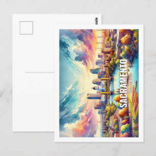 Postal Sacramento California Famosa acuarela de viaje