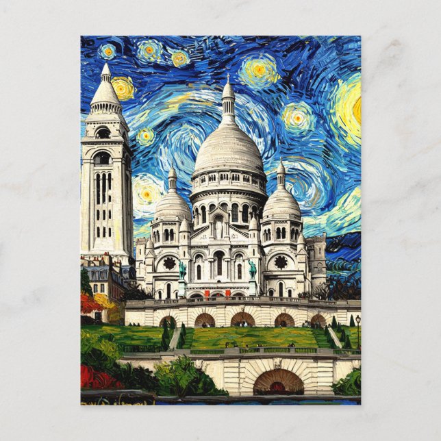 Postal Sacre-Coeur Paris Francia Starry Night (Anverso)