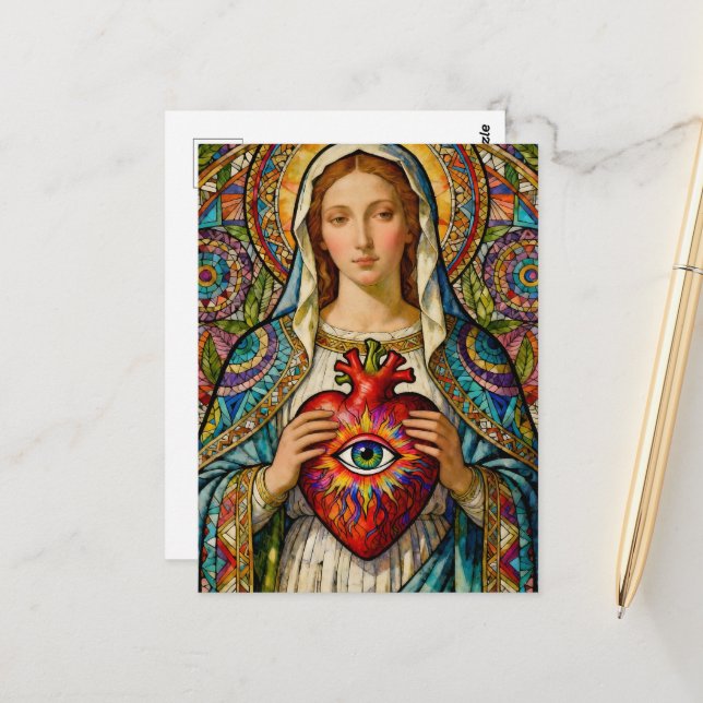 Postal Sacred Heart Of Mary Protection From Evil (Anverso/Reverso In Situ)
