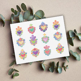 Postal SACRED HEARTS, WATERCOLOR, méxico, folklore mexica