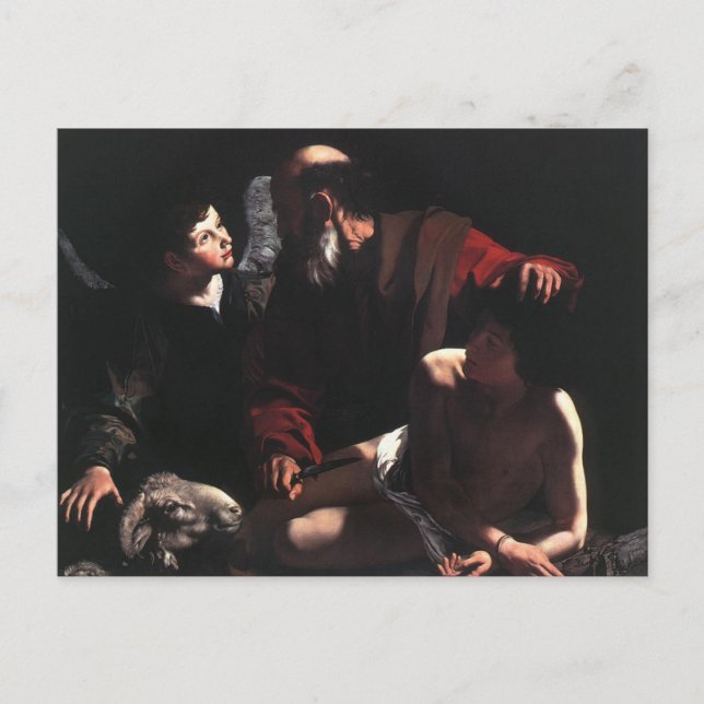 Postal Sacrificio de Isaac por Caravaggio Postcard (Anverso)