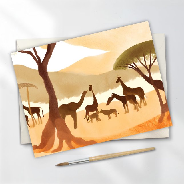 Postal Safari Animals Watercolor Silhouette Nature (Subido por el creador)