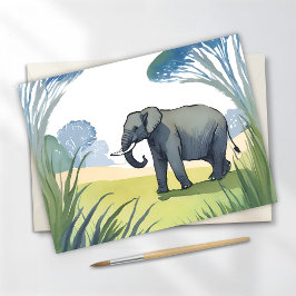 Postal  Safari de Elefantes | Hermosa Naturaleza Acuarela