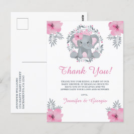 Postal Safari Pink Floral Elephant Baby Shower Gracias