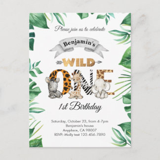 Postal Safari Wild One Birthday Party Invitation