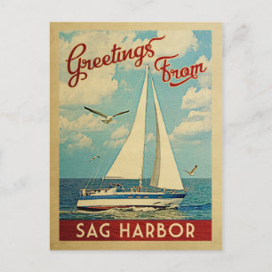 Postal Sag Harbour Sailboat Vintage Travel New York