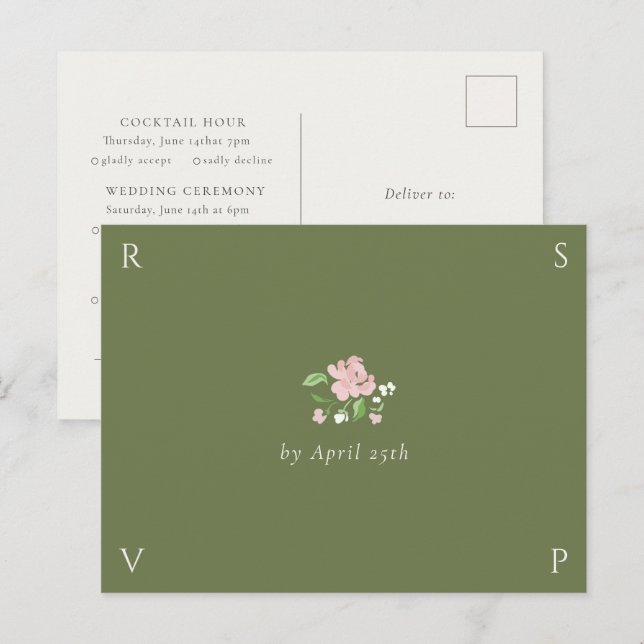 Postal Sage | Chic Wedding RSVP Response Postcard (Anverso / Reverso)