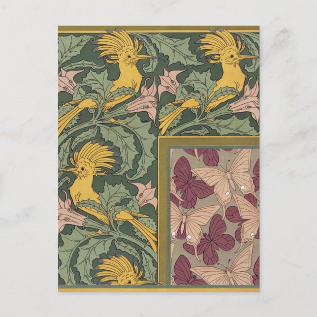 Postal Sage Green Art Nouveau Hoopoe Butterfly Art (Anverso)