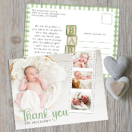 Postal Sage Green Baby Shower Thank You Photo Card